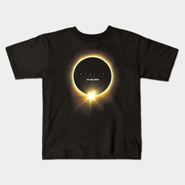 Totality Solar Eclipse 2024 04.08.24 Seen From Dallas Texas Kids T-Shirt by SanJKaka